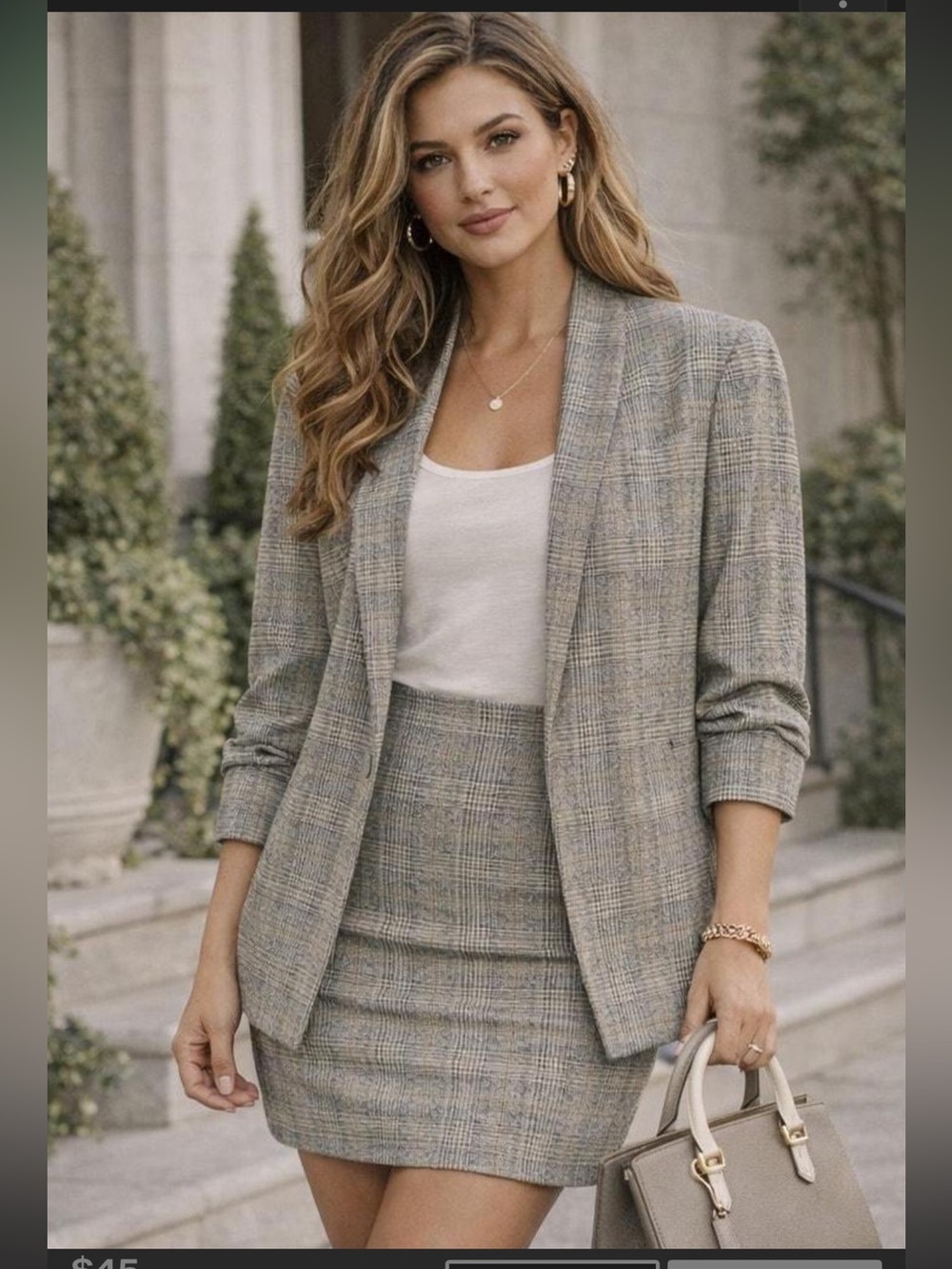 Babaton Gray Plaid A-Line Skirt